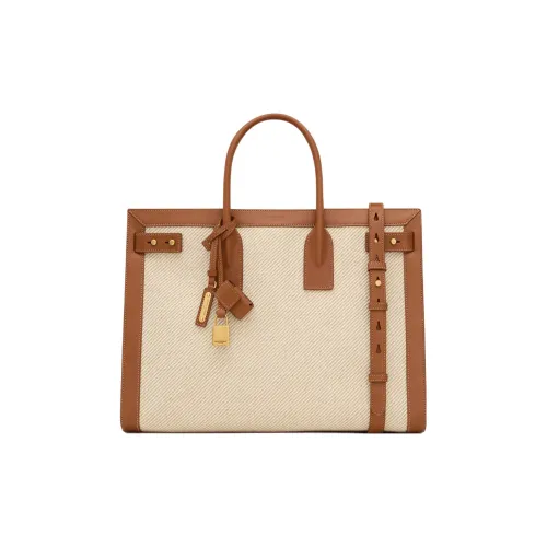 SAINT LAURENT Холст и кожа Canvas Сумка через плечо Сумка Большая Женская Коричневый Натуральный