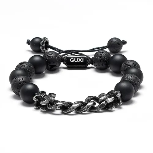 Cuud Браслеты из черного агата и вулканического камня унисекс