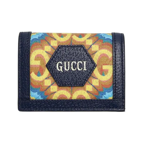 GUCCI Кошелек из коровьей кожи держатель для карт женский черный оранжевый синий