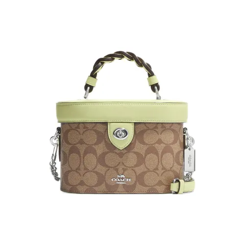 COACH Kay Canvas Leather Bucket Bag Crossbody Bag Small Women's Brown Mint Green COACH Kay Холст Кожа Ведро Сумка Плечевая Маленькая Женская Коричневый и Мятно-Зеленый