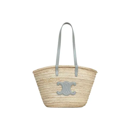 CELINE Triomphe Пальмовый лист с коровьей кожей цветовая схема "комбинированная корзинка" сумка-тоут сумка через плечо женская перламутровый синий