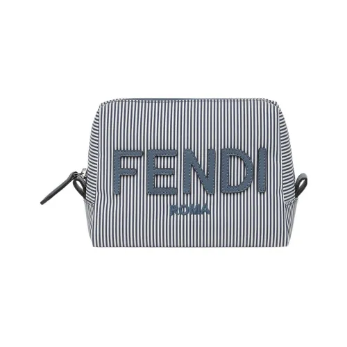 FENDI Полосатая ткань Туалетная сумка Сумка для макияжа Маленькая Женская Синий Белый