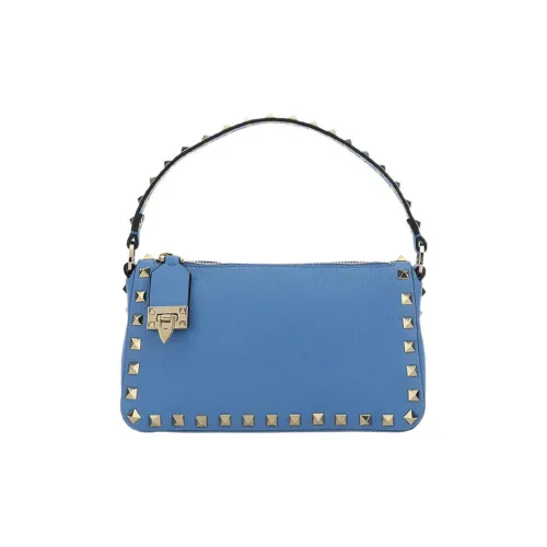 Valentino Rockstud Рельеф Телячья Кожа Сумка-багет Сумка через плечо Сумка Маленькая Женская Синяя