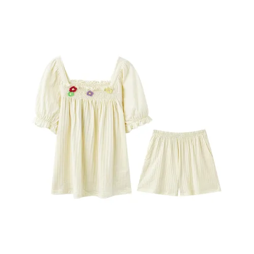 MIOJUER Пижамный комплект Летний Женский Бежевый Желтый