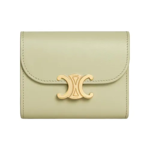 CELINE Triomphe Блестящий Коровья кожа Кошелек Маленький Женский Миндально-зеленый