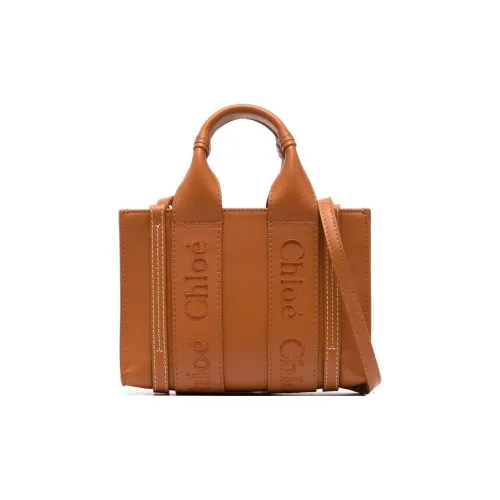 Chloe Woody Smooth Calfskin Tote Bag Shopping Bag Shoulder Bag Crossbody Bag Mini Women's Brown