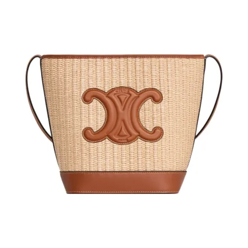 CELINE Cuir Triomphe Растительный материал Коровья кожа Сумка через плечо Маленькая Женская Естественный цвет Коричневый