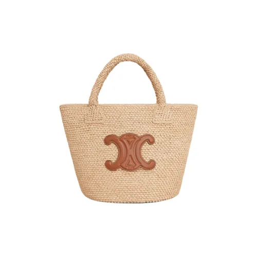 CELINE Triomphe Растительный материал с коровьей кожей Корзинка-сумка Сумка Маленькая Женская Естественный