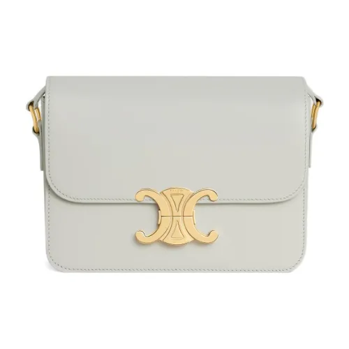 CELINE Teen Triomphe Блестящая сумка через плечо из коровьей кожи сумка на плечо женская мел белый