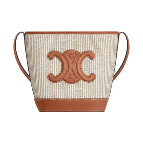 CELINE Сумка-ведро из ткани с коровьей кожей сумка через плечо маленькая женская бежевая коричневая
