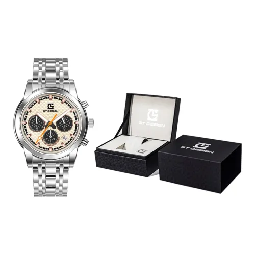 GT DESIGN Кварцевый механизм ремешок из нержавеющей стали мужские часы белый циферблат модель GTM2023175