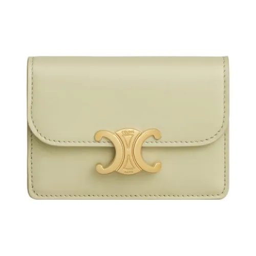 CELINE Triomphe Блестящий Телячья кожа Держатель для карт Женские Миндально-зеленый
