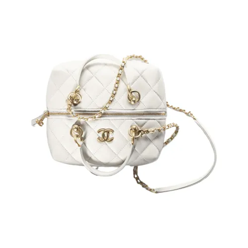 CHANEL Телячья кожа Маленькая квадратная коробка ручная сумка через плечо Женская белая