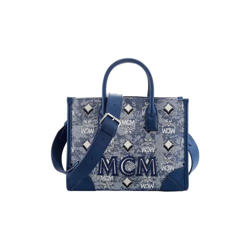 MCM Vintage Monogram Жаккардовая ткань с кожаными вставками цветовая схема "тот" сумка-тоут сумка для покупок сумка через плечо сумка маленькая женская синяя