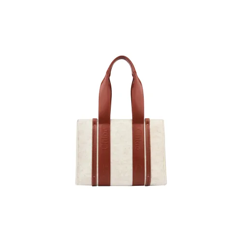 Chloe Woody Polyester Tote Bag Shopping Bag Shoulder Bag Medium Women's Beige