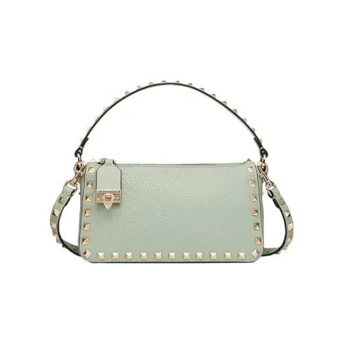 Valentino Rockstud Рельефная Телячья Кожа Багет Сумка через плечо Сумка на плечо Сумка маленькая Женская Аква Зеленая