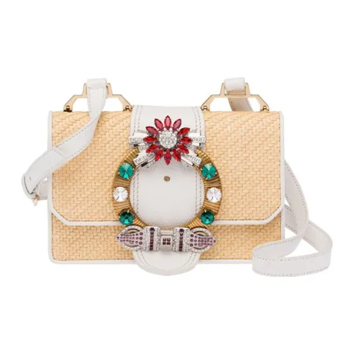 MIU MIU Соломенная плетеная кожаная сумка через плечо Женская Белая и Естественная