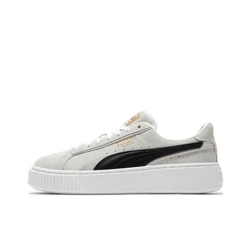 PUMA Suede Platform Abrasion Resistant Низкие Кроссовки для скейтбординга Женские Бежевые Черные Белые