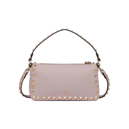 Valentino Rockstud Рельефная Телячья Кожа Багет Сумка Плечевая Сумка Сумка Маленькая Женская Светло-Фиолетовая