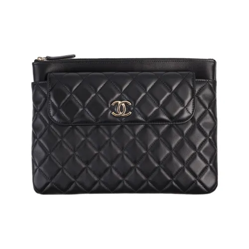 CHANEL Sheepskin Flap Bag Clutch Women's Black
