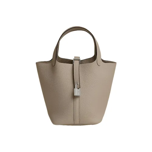 HERMES Picotin Lock Clemence Bullock Кожа Корзина Сумка Сумка 18 Женская 81 Gris Tourterelle Голубино-серый