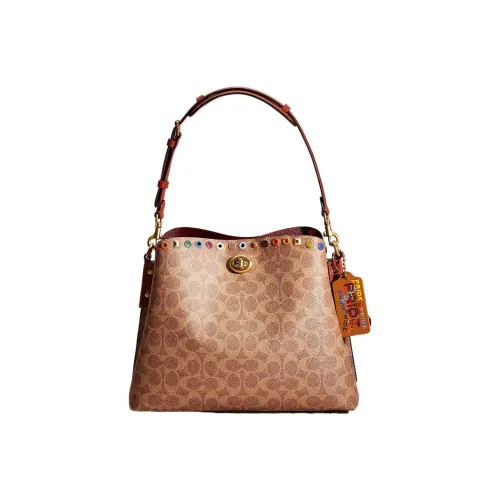 COACH Willow Холст и Кожа Тоут Сумка Сумка для покупок Сумка Сумка через плечо Женская Коричневая