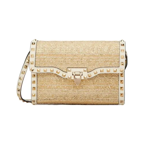 Valentino Rockstud Raffia Сумка через плечо Сумка на плечо Женская Белая и Естественная