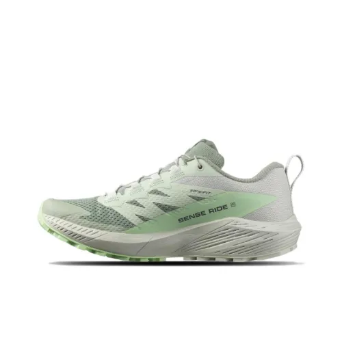 Salomon Sense Ride 5 Противоскользящие устойчивые к истиранию низкий топ беговые кроссовки Женские Зеленый Серый Белый