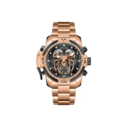 REEF TIGER Aurora Collection Восемиметровый паук Механический механизм Часы Мужские Черный циферблат RT3532S MHJ