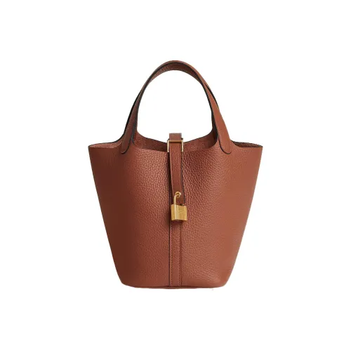 HERMES Picotin Lock Clemence Bullock Кожа Корзина Сумка Ведрообразная Сумка Женская Сумка 6C Cuivre Тыква
