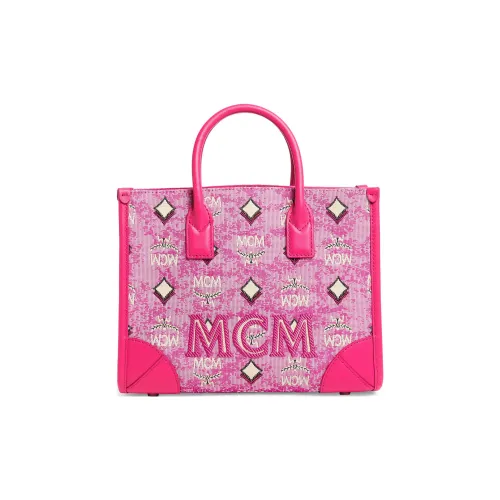 MCM Vintage Monogram Кожа Наппа Комбинированная с Тканью Комбинированная Сумка Сумка через плечо Сумка Большая Женская Розовая