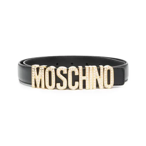 MOSCHINO Letter Logo Smooth Clasp Кожаные ремни Женские Черный