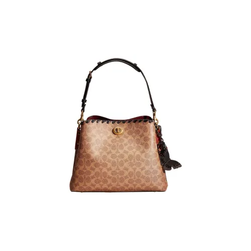 COACH Willow Галька Текстура Холст Кожа Тоут Сумка Сумка для покупок Сумка через плечо Большая Женская Коричневая