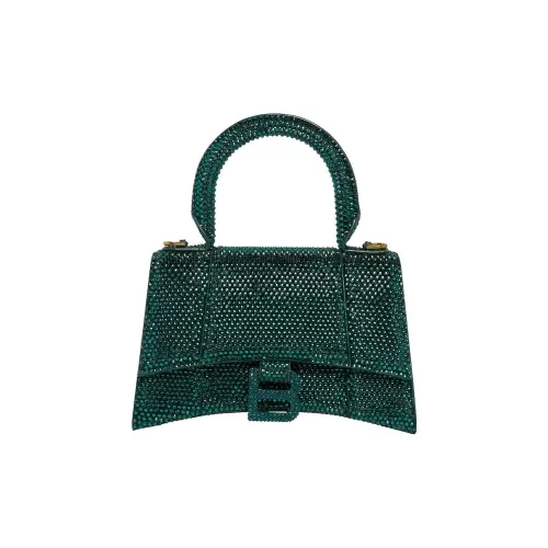 Balenciaga HOURGLASS Замша Телячья кожа с Стразами Сумка через плечо Сумка Экстра Маленькая Женская Зеленая