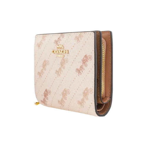 COACH Snap Wallet Холст и кожа Держатель для карт кошелек Женские Экрю