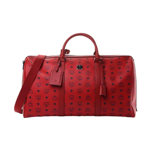 MCM Traveler Visetos Покрытие Холст с Кожей Наппа Комбинированная Дорожная Сумка Сумка через плечо Сумка Большая