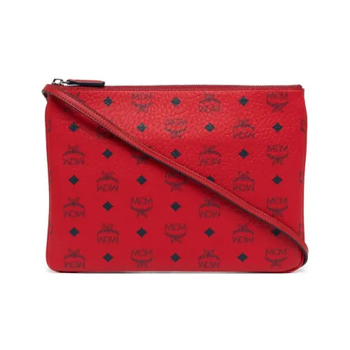 MCM Visetos Покрытый холст с кожаными вставками клатч сумка через плечо средний женский красный