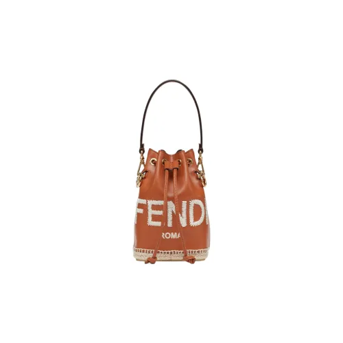 FENDI Mon Tresor Ткань с кожаными вставками Ведрообразная сумка Сумка через плечо Сумка Маленькая Женская Коричневая