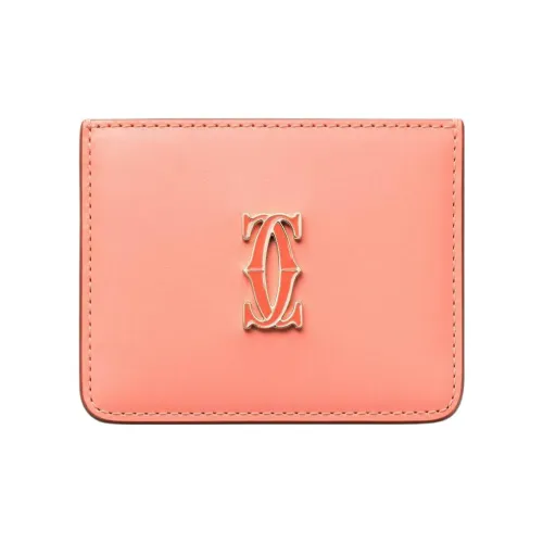 Cartier Кожаные Аксессуары С De Cartier, Футляр Для Кредитных Карт Телячья Кожа Кораллового И Светло-кораллового Цветов, Позолоченная Отделка И Отделка Из Эмали Кораллового И Светло-кораллового Цветов