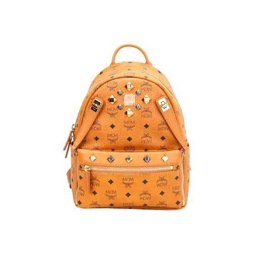 MCM Stark Visetos Холст Рюкзак Маленький Унисекс Коричневый Коньяк
