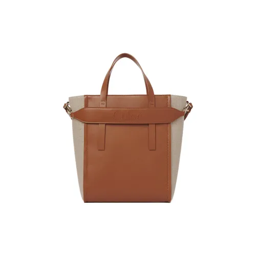 Chloe Гладкая отделка Телячья кожа с льном Тоут Сумка Сумка для покупок Сумка среднего размера Женская Карамель