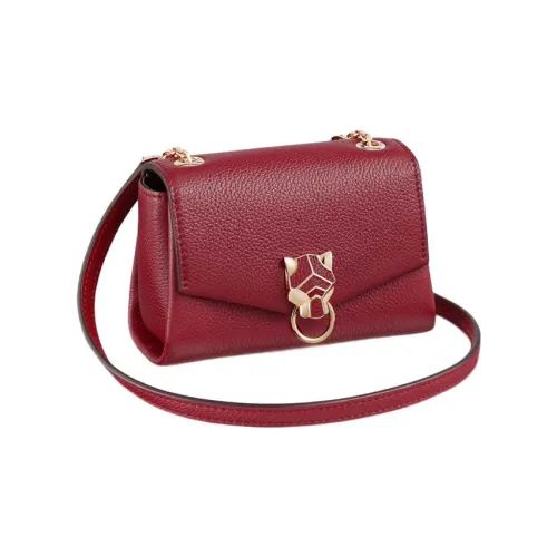 Cartier Кожаные Аксессуары Panthère De Cartier, Сумка На Цепочке Телячья Кожа Бордового Цвета, Позолоченная Отделка