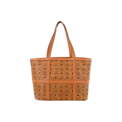 MCM Кожа Тоут Сумка Сумка для покупок Сумка на плечо Сумка среднего размера Женская Коричневый Коньяк