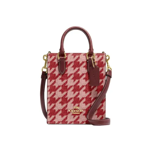 COACH N S Холст с кожей Тоут Сумка Сумка для покупок Сумка Сумка через плечо Мини Женская Красная