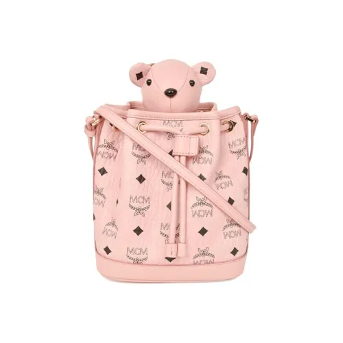 MCM Visetos Кожа Вода Ведрообразный Сумка через плечо Женские Розовый