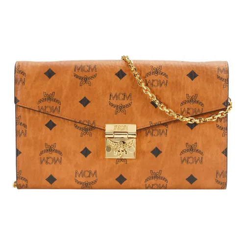 MCM Patricia Visetos Кожа Конверт Сумка Плечевая Сумка Женская Коричневый Коньяк