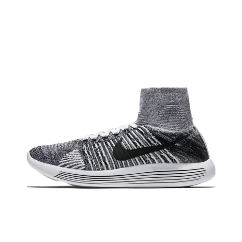 Nike LunarEpic Flyknit Slip-resistant Abrasion-resistant High-top Беговые кроссовки Мужские Серый Белый
