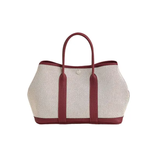 HERMES Garden Party Officier Canvas с Negonda Телячья кожа Сад Сумка Унисекс Красный бежевый