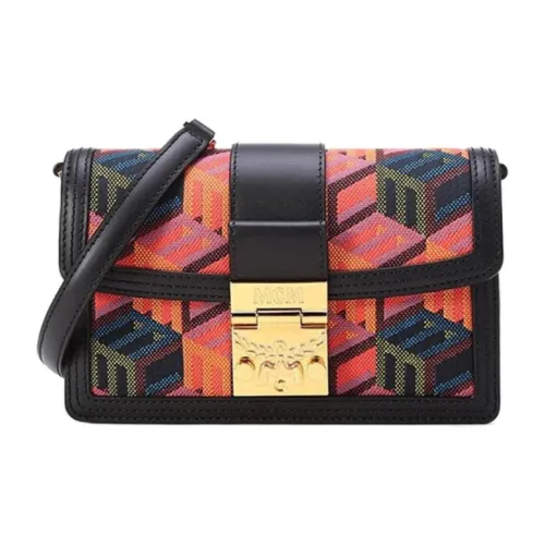 MCM Жаккардовая ткань с коровьей кожей Сумка через плечо Мини Женская Черная Красная Многоцветная