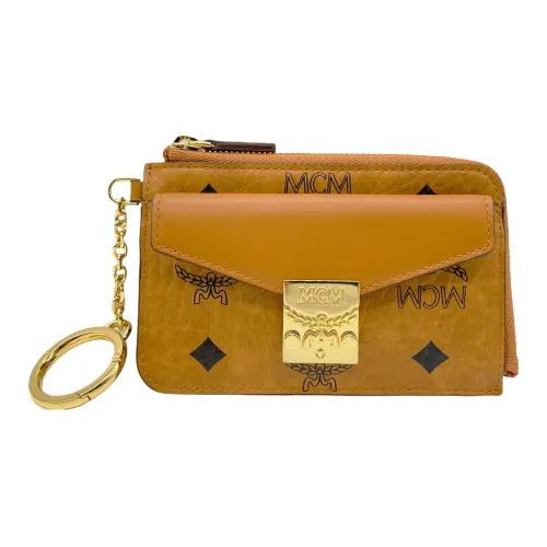 MCM Patricia Visetos Покрытый холст с кожаными вставками Комбинированный держатель для карт Держатель для карт Мини Женский Коньячный